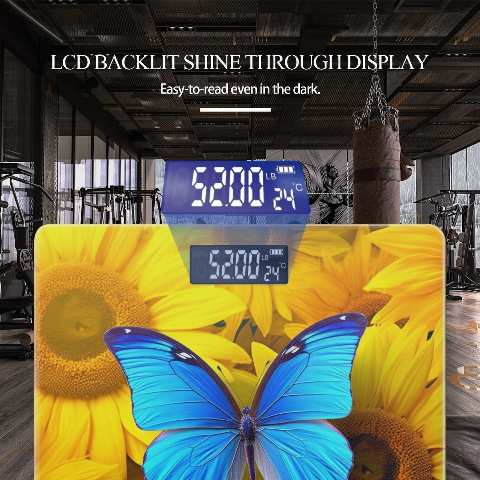 Bathroom Scale, Highly Accurate Digital Body Scale,Precisely Measures Weight up to 400 lbs-Blue Butterfly Perched On Yellow Sunflowers