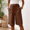 thumbnail image 4 of Trendy Side Split Capri Pants for Women Cotton Linen Side Pocket Comfortable Soft Casual Summer Culottes Coffee M, 4 of 7