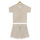 thumbnail image 3 of Bermudas Top con cuello en V para mujer + Pantalones cortos Trajes de verano de punto hueco a la moda (Champagne M) Ygjytge champán T M para Mujer, 3 of 8