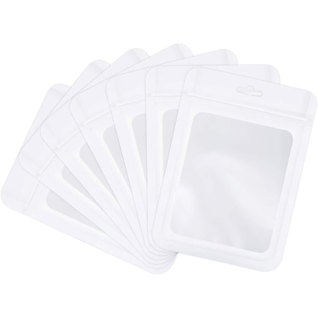 100 Bolsas de Tereftalato de Polietileno Bolsas Holográficas Antiolores Bolsas Resellables para Pequeñas Empresas con Ventana Transparente (Blanco)