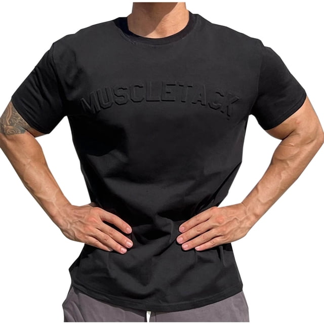 Playeras Elvqul para Caballero Algodón Negro Elástica sin Estampado Economicas Manga Corta Cuello Redondo Gym
