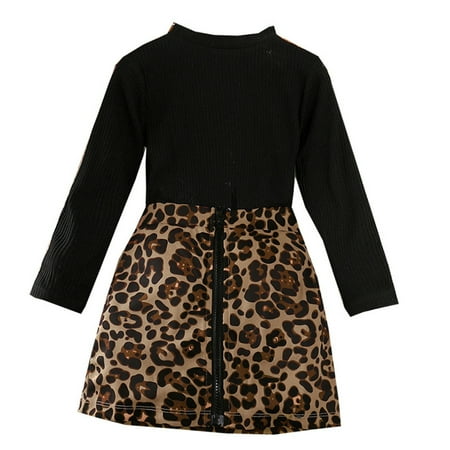 

Kids Toddler Baby Girls Long Sleeve Solid Tops Leopard Print Skirt 2PCS Outfits Set 12 18 Month Girl Clothes