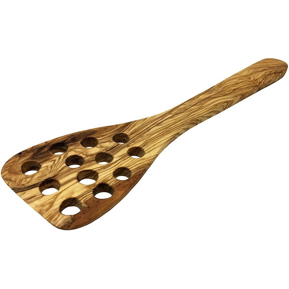 AramediA Handmade Olive Wood Pierced Spatula Decorative And Cooking Utensil Handmade and Hand carved By Artisans - 12 x 2.5 x 0.3 (Inches)