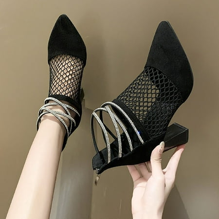 

Aayomet Platform Sandals Leather Stitching Sandals Female Thick With Hollow Mesh High Heel Women S Shoes Soft Leather Ladies Black 7