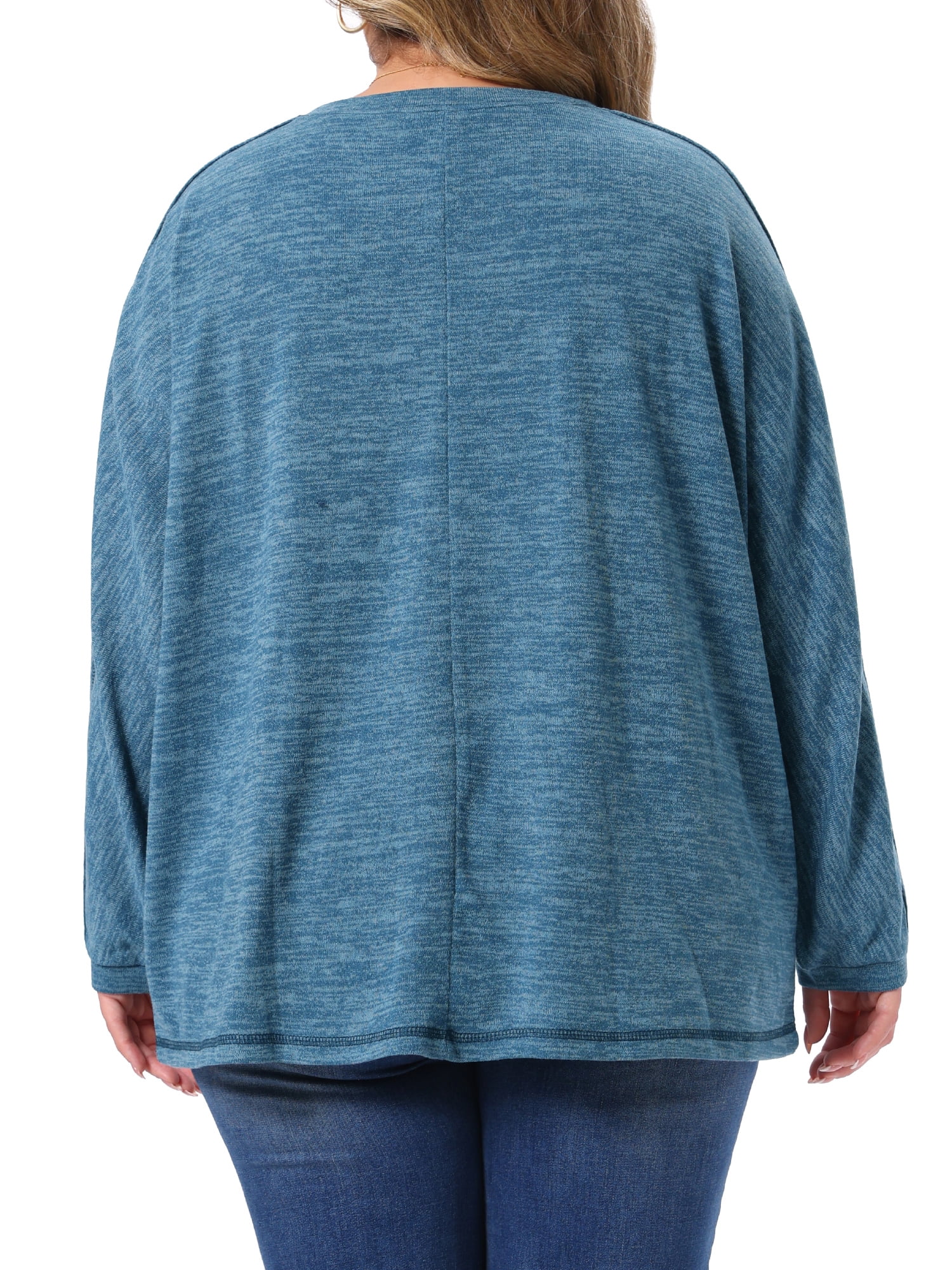 DARING DIVA Women's Plus Long Sleeve Crewneck Pullover Casual Blouses 3X Gray Blue
