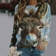 thumbnail image 2 of miqiqism Women Comfy Sweatshirt Donkey Print Crew Neck Sweatshirts Long Sleeve Cute Pullover Top Trendy Loose Fit Tunic Blouses Casual Clothes Top,Light Blue,X-Large, 2 of 4