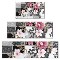 Pioneer Flower Floral Print Pattern Kitchen Rugs Sets Of 3,Kitchen Runner Rugs Non Skid Washable,Decorative Kitchen Floor Mats for Kitchen,Sink,Laundry,17"x30"  17"x47"   17"x59"