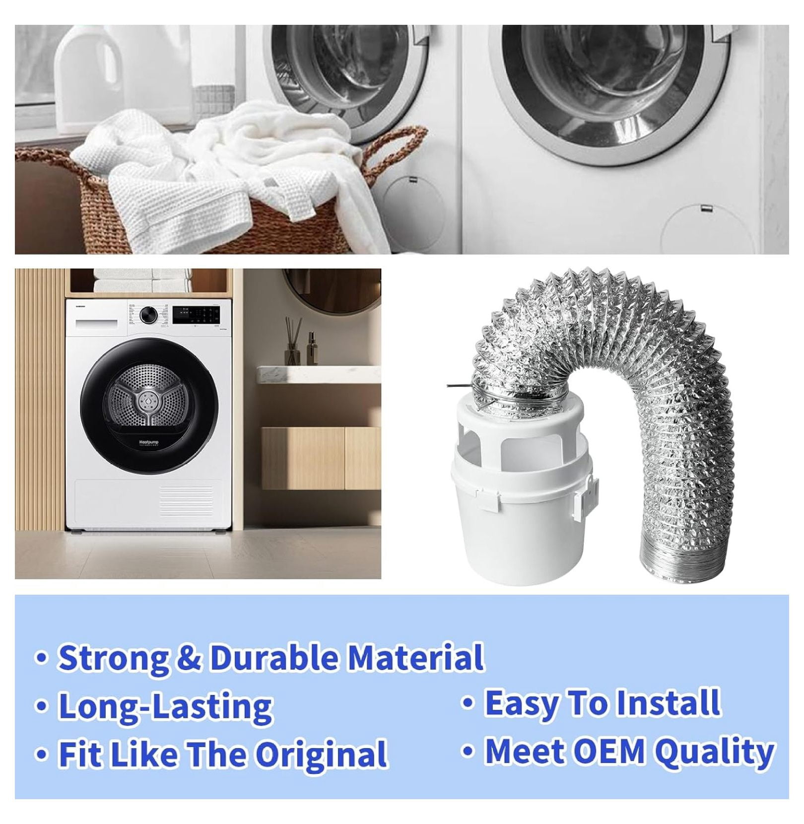 211 Dryer Lint Trap Indoor Dryer Vent Kit Filter Bucket with 4 Inch by 5 Feet Proflex Ducting Hose