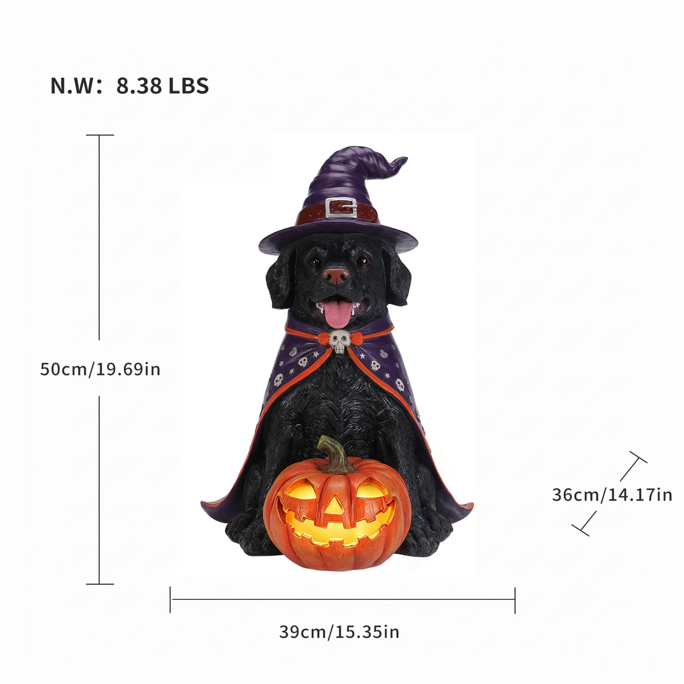 Noble House Halloween Golden Retriever Witch Puppy Figurine with Pumpkin Lantern, Decorative Statue, Black
