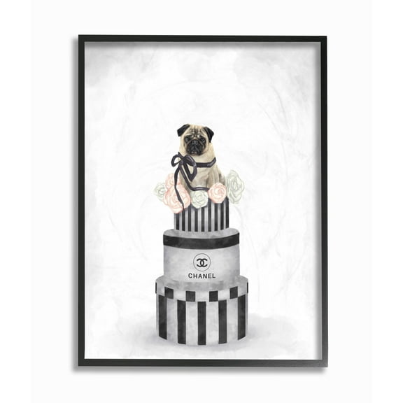 Stupell Industries Fashion Box Stack Pet Dog Pink Gray Painting Framed Wall Art by Ziwei Li