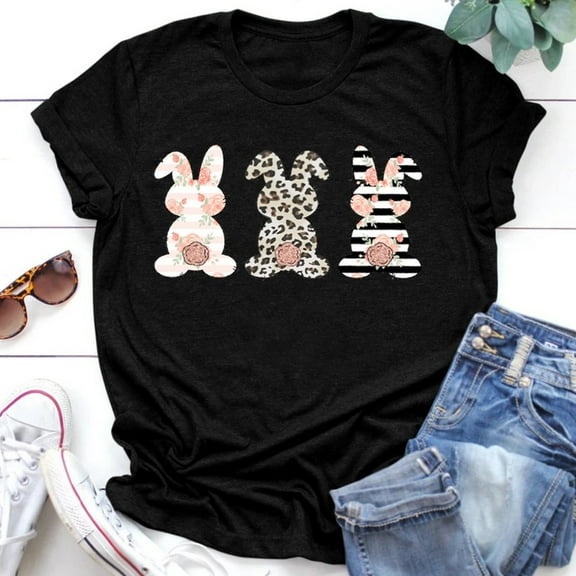 KIHOUT Womens Plus Size Tops Women Easter Bunny Printing Short Sleeve Tee T-Shirt Tunic Blouse Tops