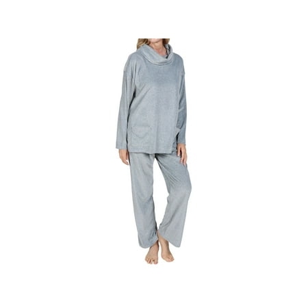 

CATALOG CLASSICS Womens Pajamas Set Cowl Neck Velour Fleece Winter PJs - GRAY 3X