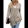 thumbnail image 1 of Cárdigan de Punto Suave para Mujer, Moda Otoño 2025, Abrigo de Larga Abierto con Bolsillos. Caqui L, 1 of 9