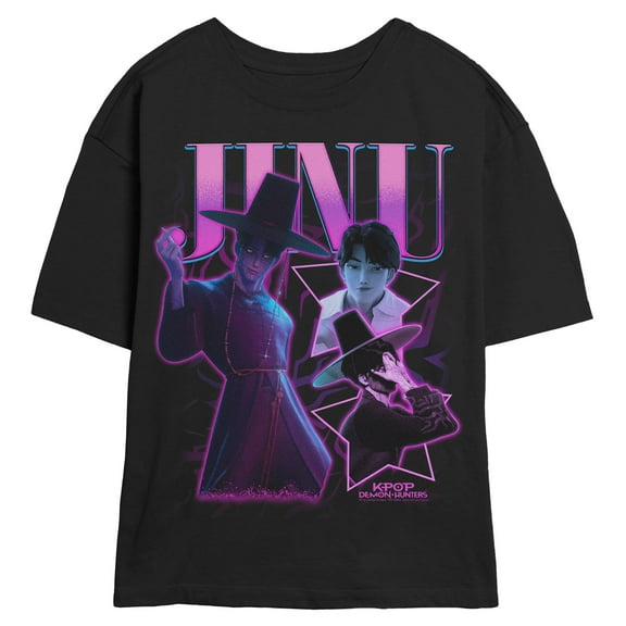 Juniors KPop Demon Hunters Jinu Saja Collage Logo T Shirt