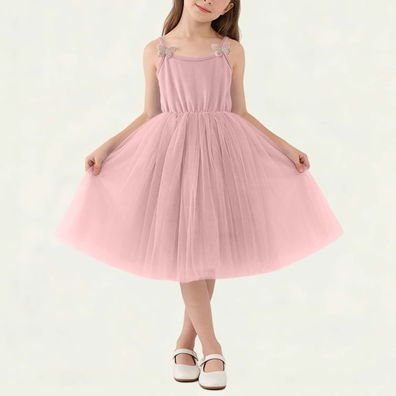 ITSAME Girls Tutu Dress, Puffy Tulle Waist-Cinching Sleeveless Summer Casual Fashion Slip Dress Pink 3-4T