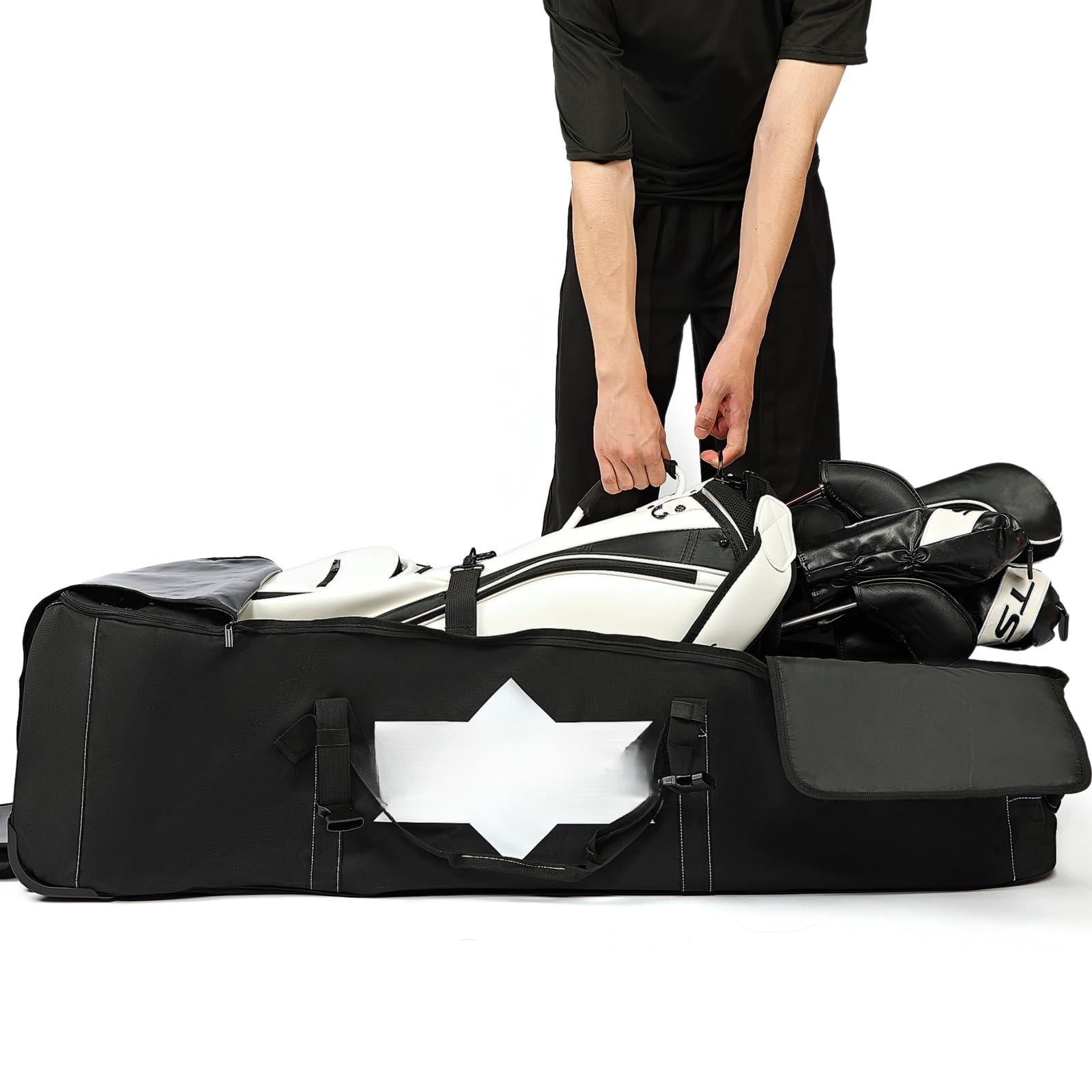 Golf Travel Bag  Full-open Protective & Wheeled Airline-approved Case For Clubs Cart&standbag Soft-sided Waterproof Cover Made Of Heavy Duty Oxford