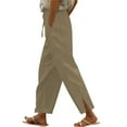 thumbnail image 2 of Karight Women's Summer Cotton Linen Drawstring High Waist Wide Leg Long Pants Trousers with Pocket Khaki, 2 of 6