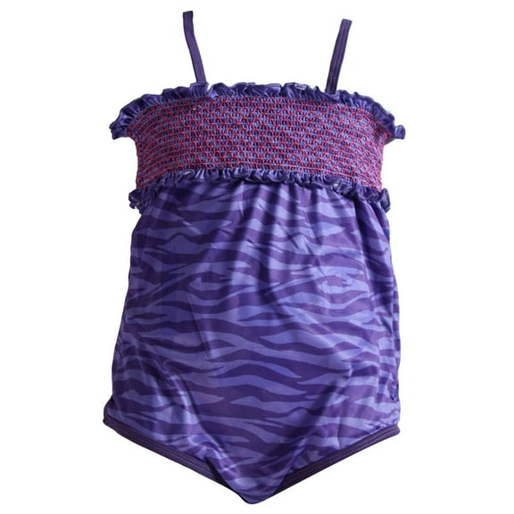 Share N' Smiles Girls 1 Piece Swimsuit (Chose Style and Size) (X-Small, Purple Zebra)
