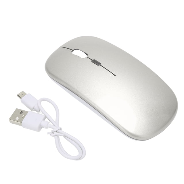 Ratón inalámbrico ultrafino de 2,4 G, recargable, silencioso, con retroiluminación a color de 1600 DPI y receptor de 2,4 G para ordenador portátil, color gris plateado