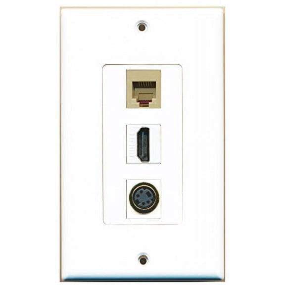 RiteAV - 1 Port HDMI and 1 Port Phone RJ11 RJ12 Beige and 1 Port S-Video Decorative Wall Plate