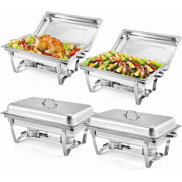 Qinaqin 4-Pack Chafing cm de Profundidadishes para Buffet 8 Qt Stainless Steel Chafers y Anchoarmers Sets con Lid Rectángulo Serving Food Anchoarmer Parties (Silver)