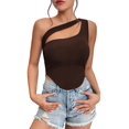 thumbnail image 3 of Womens One Shoulder Sports Bra Sleeveless Workout Yoga Bra Backless Summer Crop Tank Tops Coffee Color M, 3 of 7