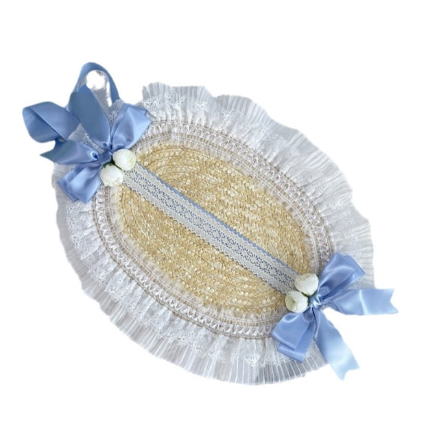 relayinert Ruffle Flat Top Hat For Tea Party Pastoral Straw Hat Parent-Children Bonnet New French Rural Style type+1