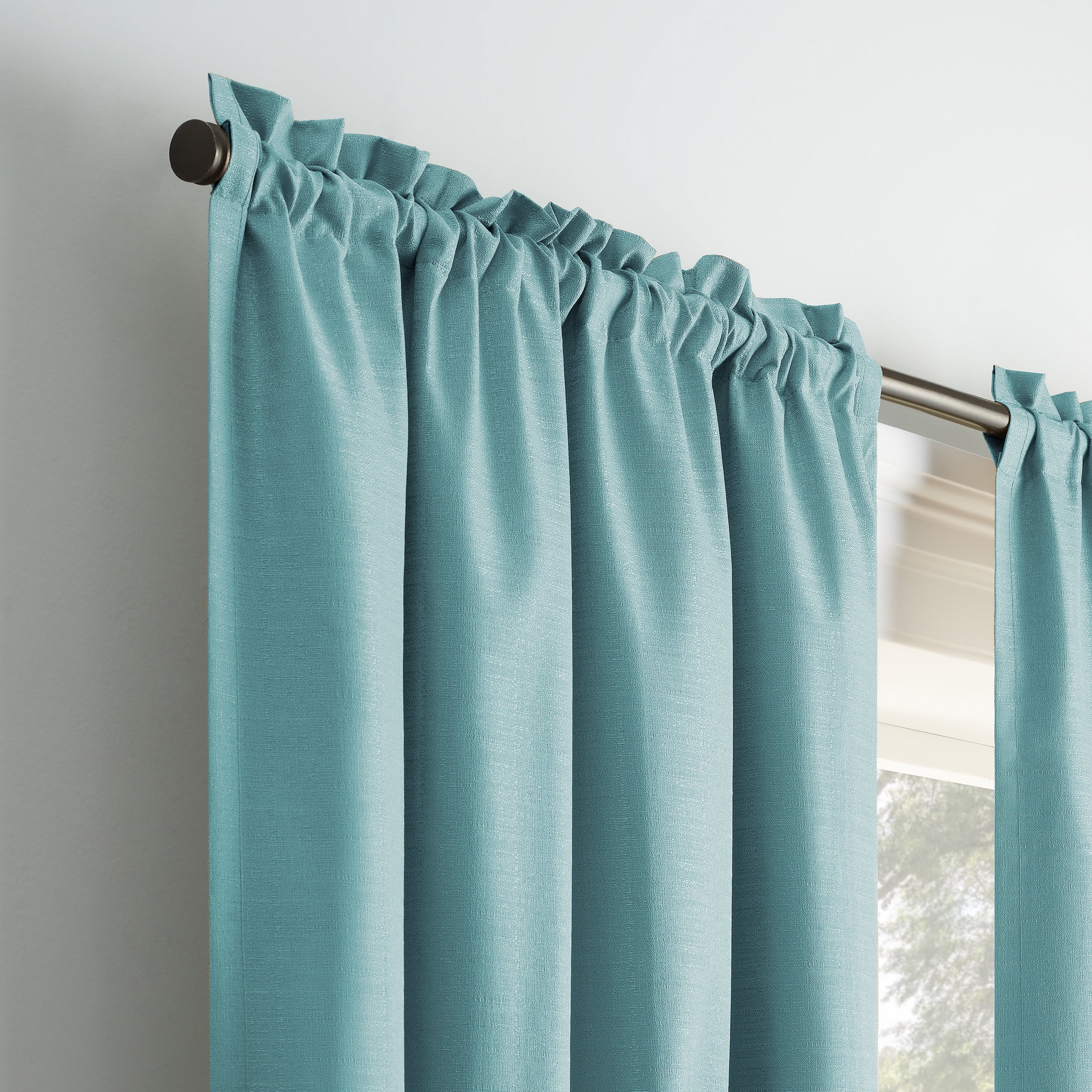 Eclipse Samara Solid Blackout Curtains, Single Curtain Panel, 63 Inch Long Blackout Curtains, 42" W x 63" L, Sea Glass