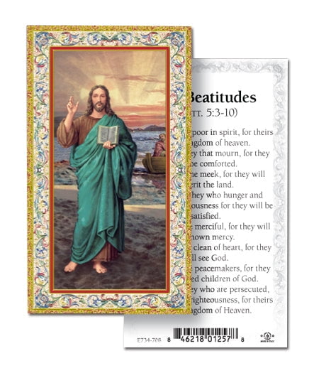 Beatitudes Gold Stamped Catholic Prayer Holy Card With Prayer On Back