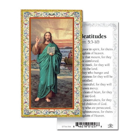 

Beatitudes Gold-Stamped Catholic Prayer Holy Card with Prayer on Back Pack of 100