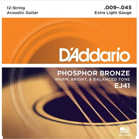 Bronze Extra Light Gauge - EJ41 12-String Phosphor Bronze Acoustic Guitar Strings, Extra Light, 9-45, Extra light gauge 12-string set, ideal for heavy strumming and a.., By D'Addario