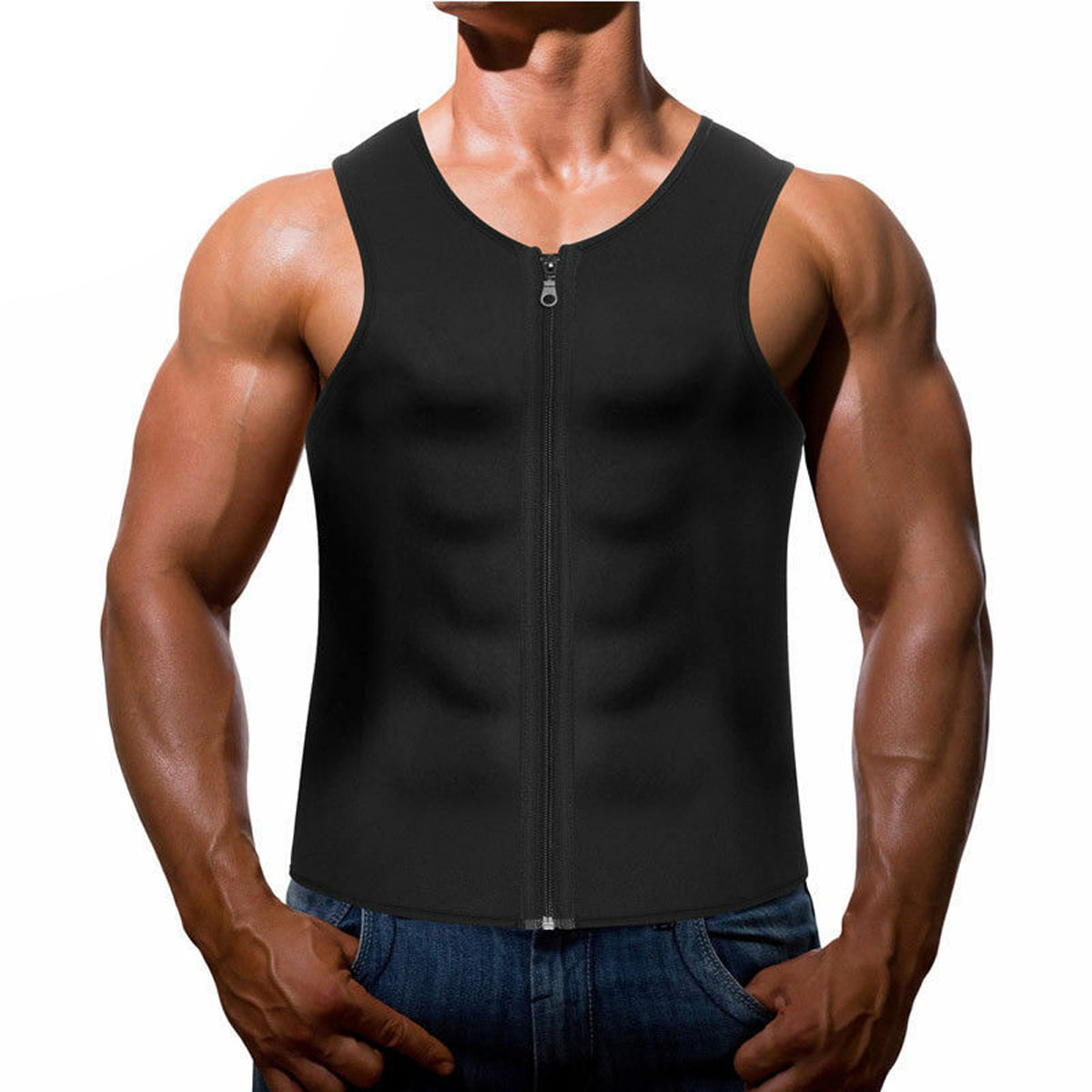 Men's Neoprene Sauna Vest Sweat Shirt Fat Body Shaper Long Sleeves Gym Training 