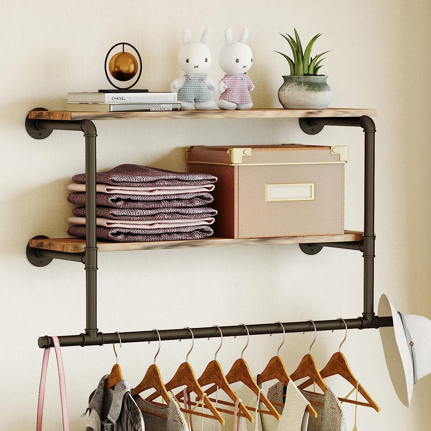 Shelf Rack Rooom ZXNYH Wall Mounted Clothes Rack Gold with Shelf, 52