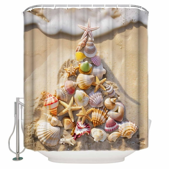 54x78 Inch Shower Curtain Decorative Coastal Christmas Tree Bathtub Bath Curtains Fabric Waterproof Bathroom Decor Beach Nautical Seaside Xmas Small Stall Shower Curtain Set with 12 Hooks