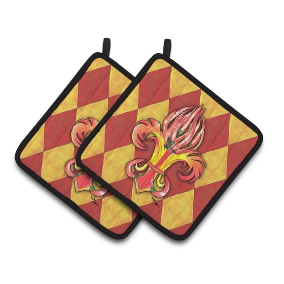 Carolines Treasures 8499PTHD Peppers Fleur de lis Pair of Pot Holders , 7.5HX7.5W, multicolor
