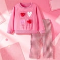 thumbnail image 2 of Toddler Girls 2 Piece Outfit 3D Plush Heart Print Crew Neck Sweatshirt Red Gingham Straight Pants Cute Soft Kids Clothing Set For Daily Holiday Wear 3-4 Years, 2 of 9