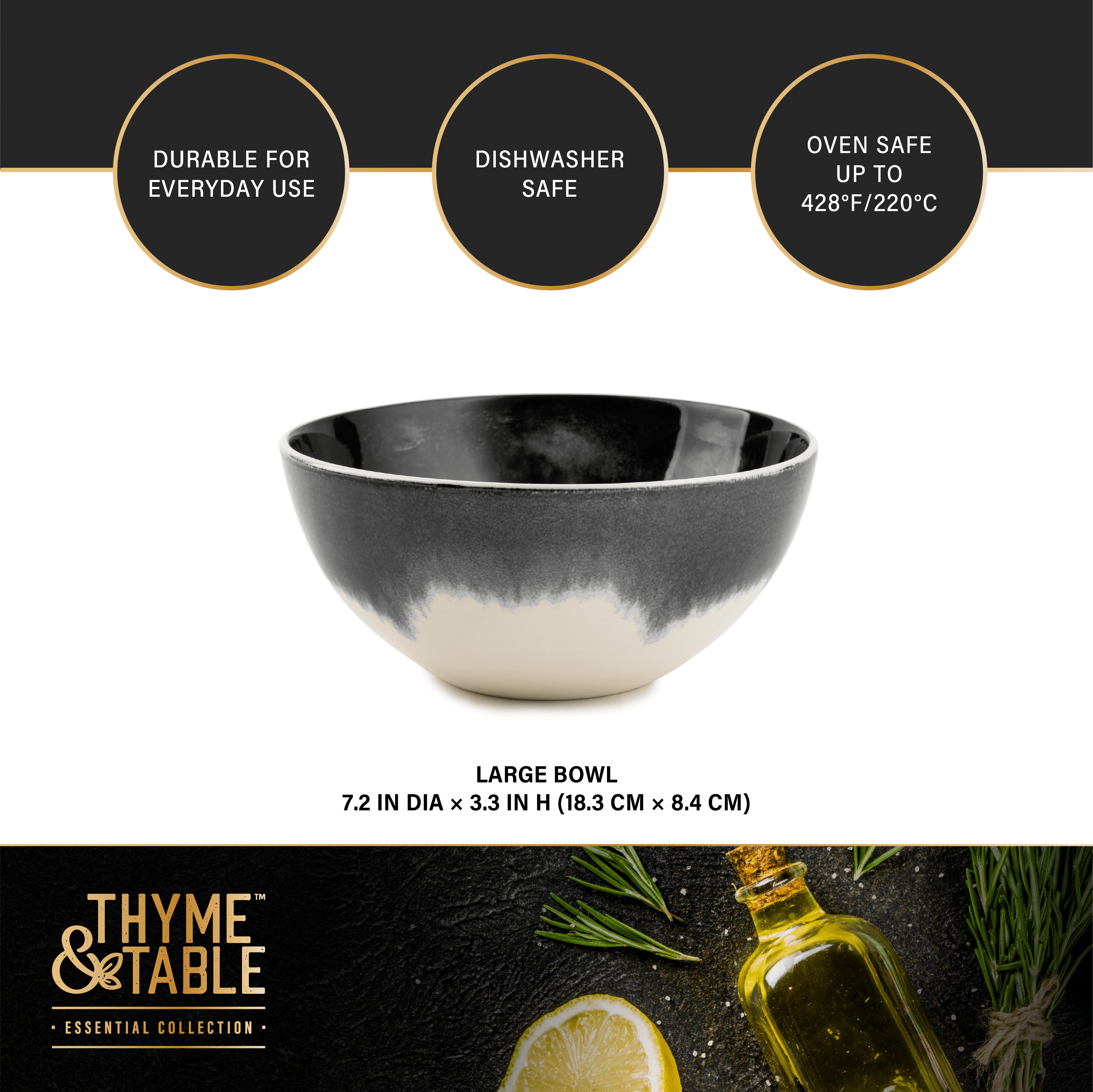 Thyme & Table Grey Drip Stoneware Large Round Bowl