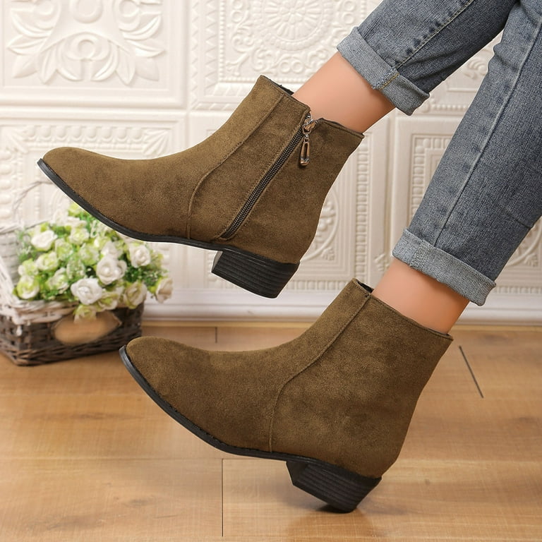 Wowcloth Women's Low-Cut Ankle Boots – Comfortable Chunky Heel