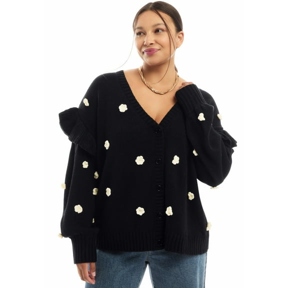 June & Vie Women's Plus Size Ruffle-Sleeve Cardigan