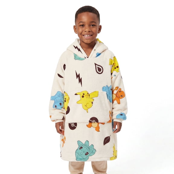 Boys Pokemon Cute Starters and Symbols Wearable Blanket Hoodie