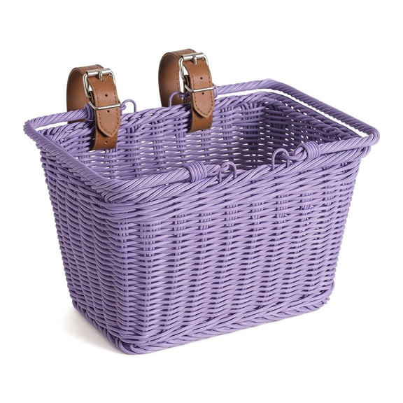 Small Bike Basket Front, Front Handlebar Bicycle Basket, Wicker Design, Purple, 1-Pack