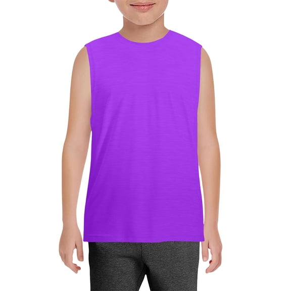 UACY Kids Boys Plain Sleeveless Tank Tops Tween Boys Summer Athletic Casual Crew Neck Soft Undershirt Autumn Versatile Tees (Purple, 6-7 Years)