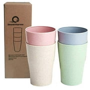 Shopwithgreen 4 PCS Unbreakable Reusable Drinking Cups (13.5 OZ), Tea Juice Coffee Cup Wheat Straw Tumbler Set 4-Multicolor, Dishwasher Safe