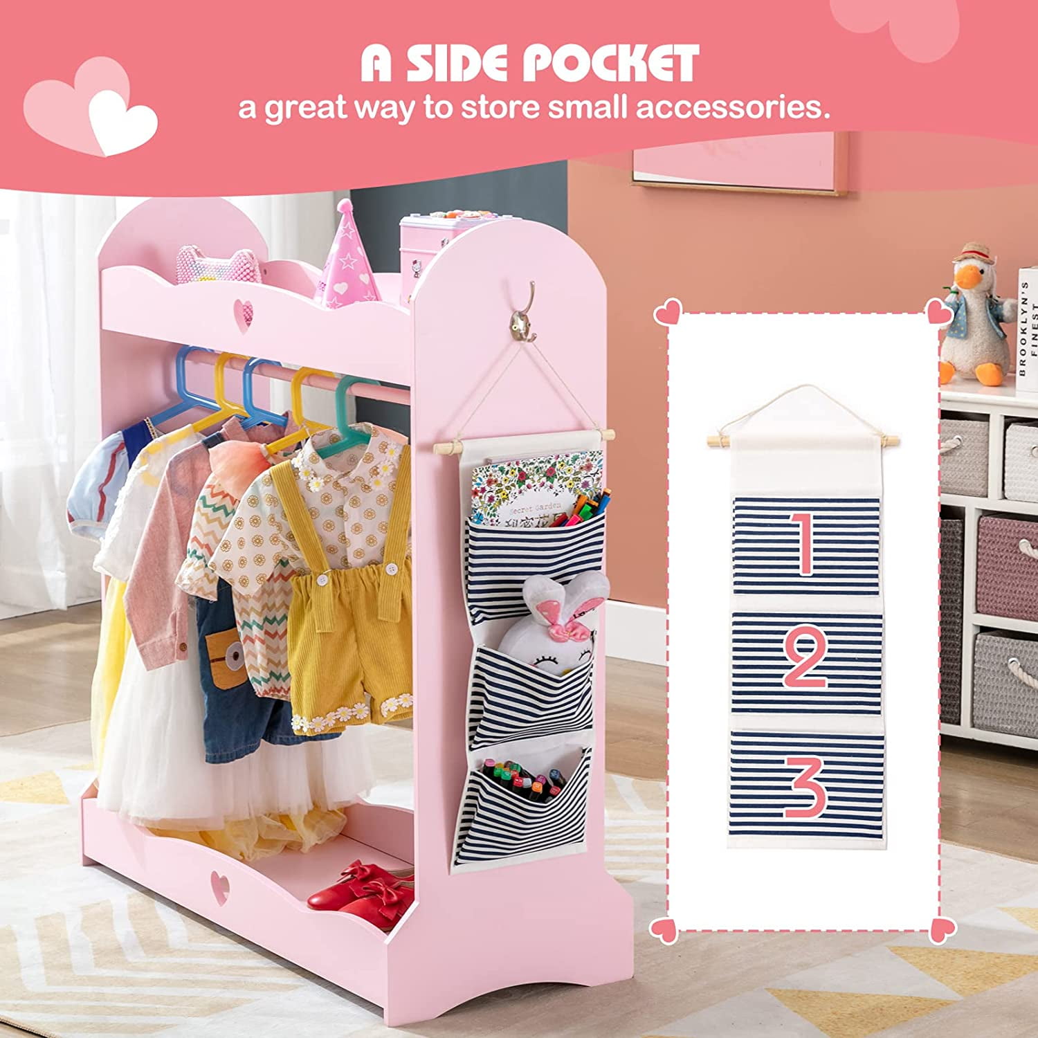 JOYLDIAS Princess Kids Armoire, Toddler Wardrobe Dresser with