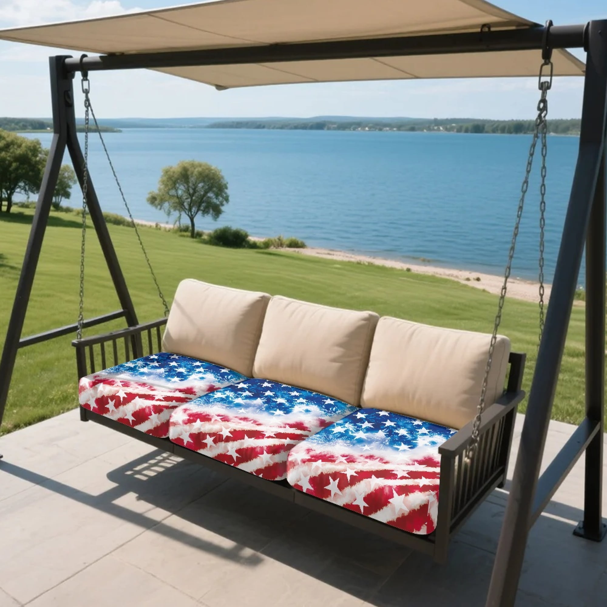 TSOVTHRID American Flag Firework Print Stretch Couch Cushion Cover Cushion Slipcover for Chair Loveseat Sofa Cushions Furniture Protector Sofa Seat Cover for Pets Dogs, 24x24 Inch