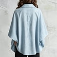 thumbnail image 4 of Sorvello Women Poncho Sleeve Lapel Button Down Oversized Batwing Shirt Outerwear Summer Fall Loose Top Causal Outfits Light Blue XL, 4 of 5