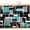 Blue, variant on Red Black Geometric Cabinet Curtains 27.6"W x 35.4"L, Modern Color Block Abstract Under Sink Skirt for Bathroom Vanity Kitchen Self Adhesive, Dust-Proof Privacy Curtain for Closet Shelves Laundry