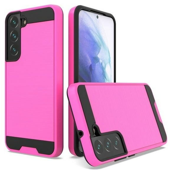 Brushed Textured Hybrid Armor Case for Samsung Galaxy S22 5G - Hot Pink