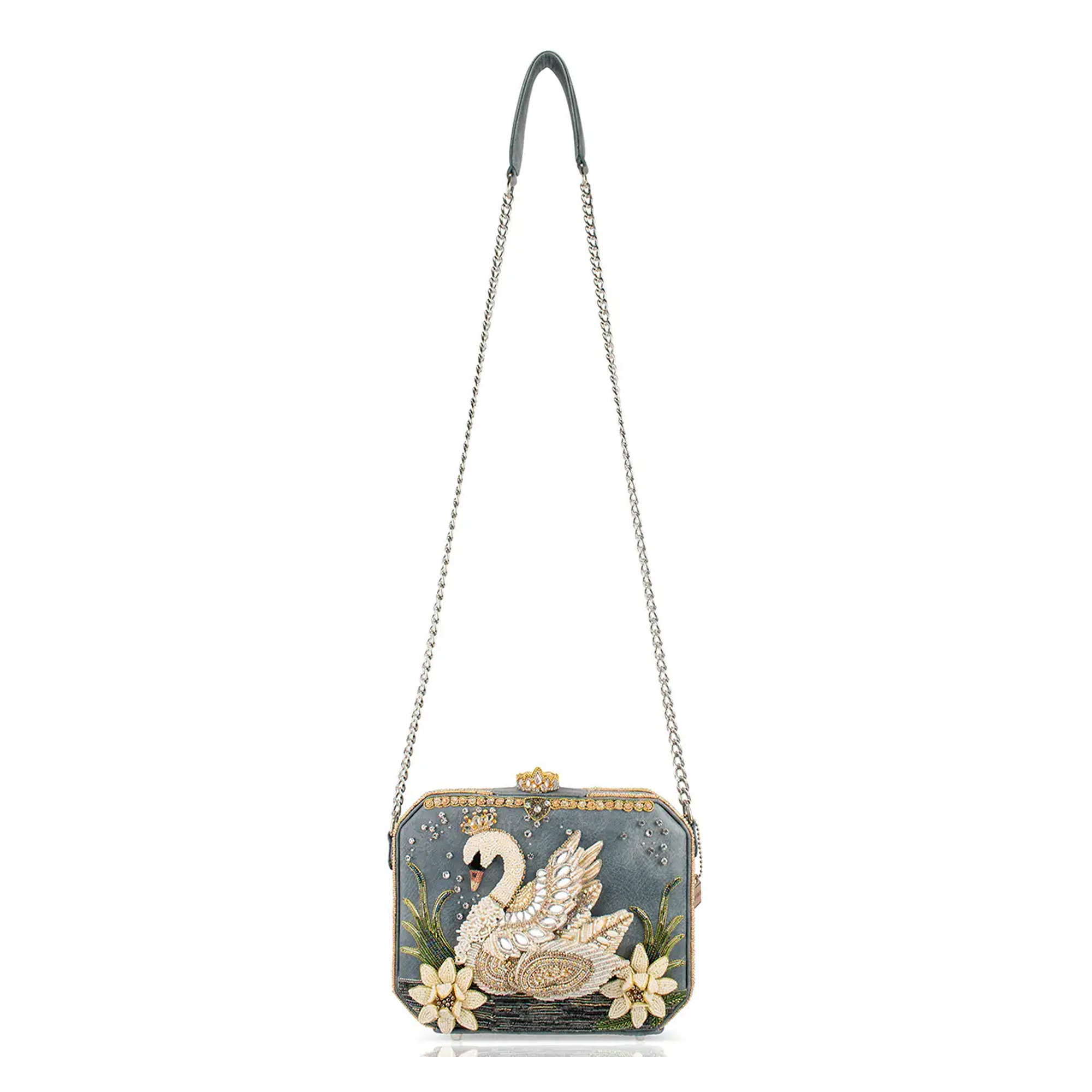 Mary Frances Swan Princess Swan Handbag Bag Flowers Bird Silver White Purse NEW