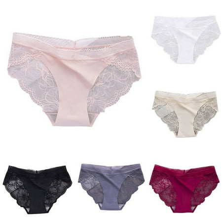 

Morefun-6PS Female Underwear Lace Panties Cotton Underpants Mid-Waist Hollow Briefs Breathable Panty